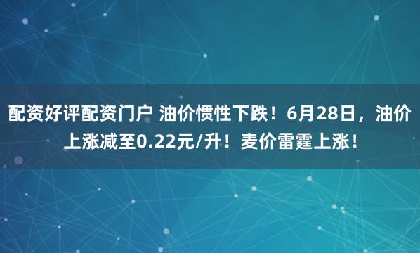配资好评配资门户 油价惯性下跌！6月28日，油价上涨减至0.22元/升！麦价雷霆上涨！